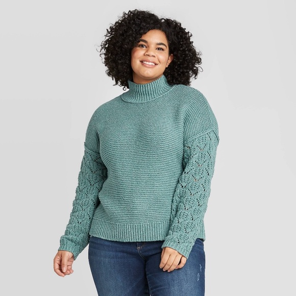 Teal Womens Mock Turtleneck Pullover 
